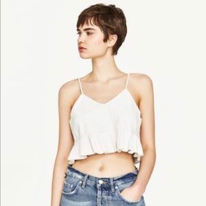 Zara Faux Leather Ruffle Crop Tank Top NWT